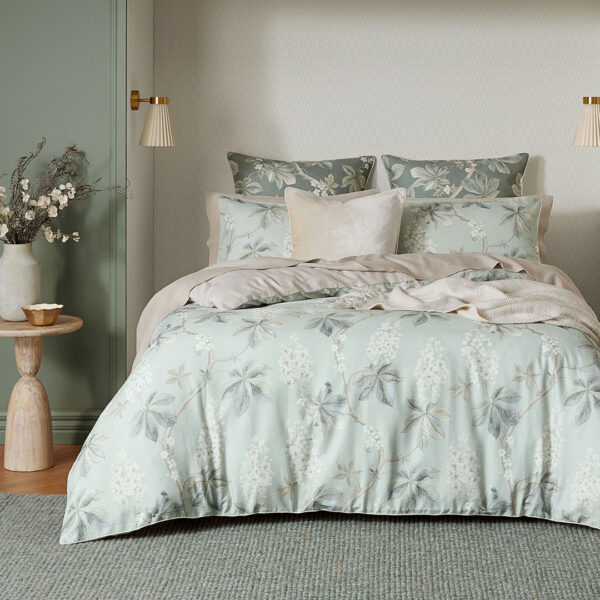 Chestnut Tree Double Quilt Cover - Soft Teal/Ivory