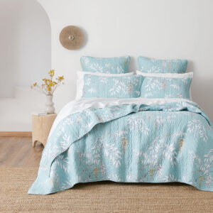 Japanese Flower Quilted Queen Bedspread