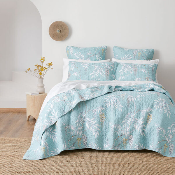 Japanese Flower Quilted Queen Bedspread