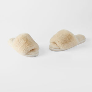 Open Toe Fur Slide Medium/Large - Ivory